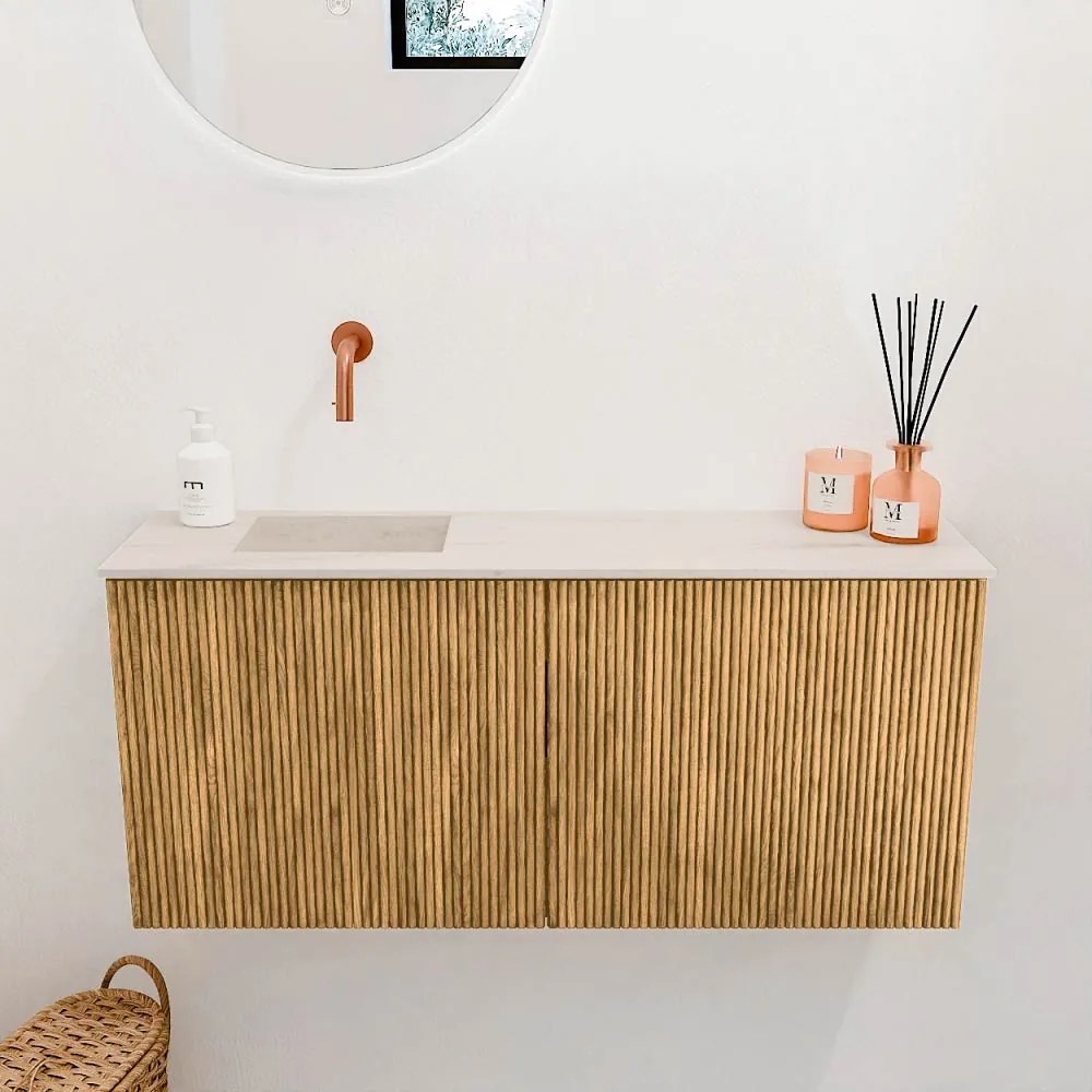 Mondiaz Joya DLux 90cm toiletmeubel oak met wastafel faye links zonder kraangat meli