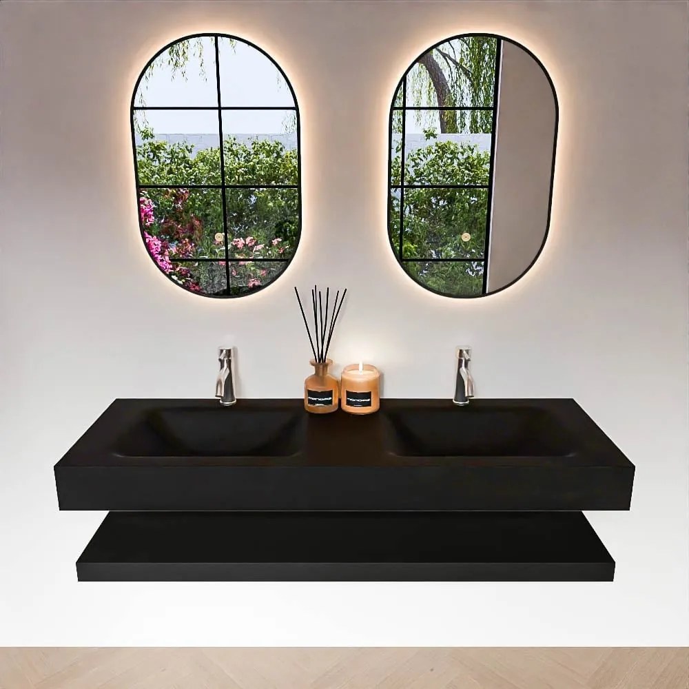 Zaro Alan badmeubel 140cm met planchet urban en vrijhangende wastafel cloud dubbel 2 kraangaten urban