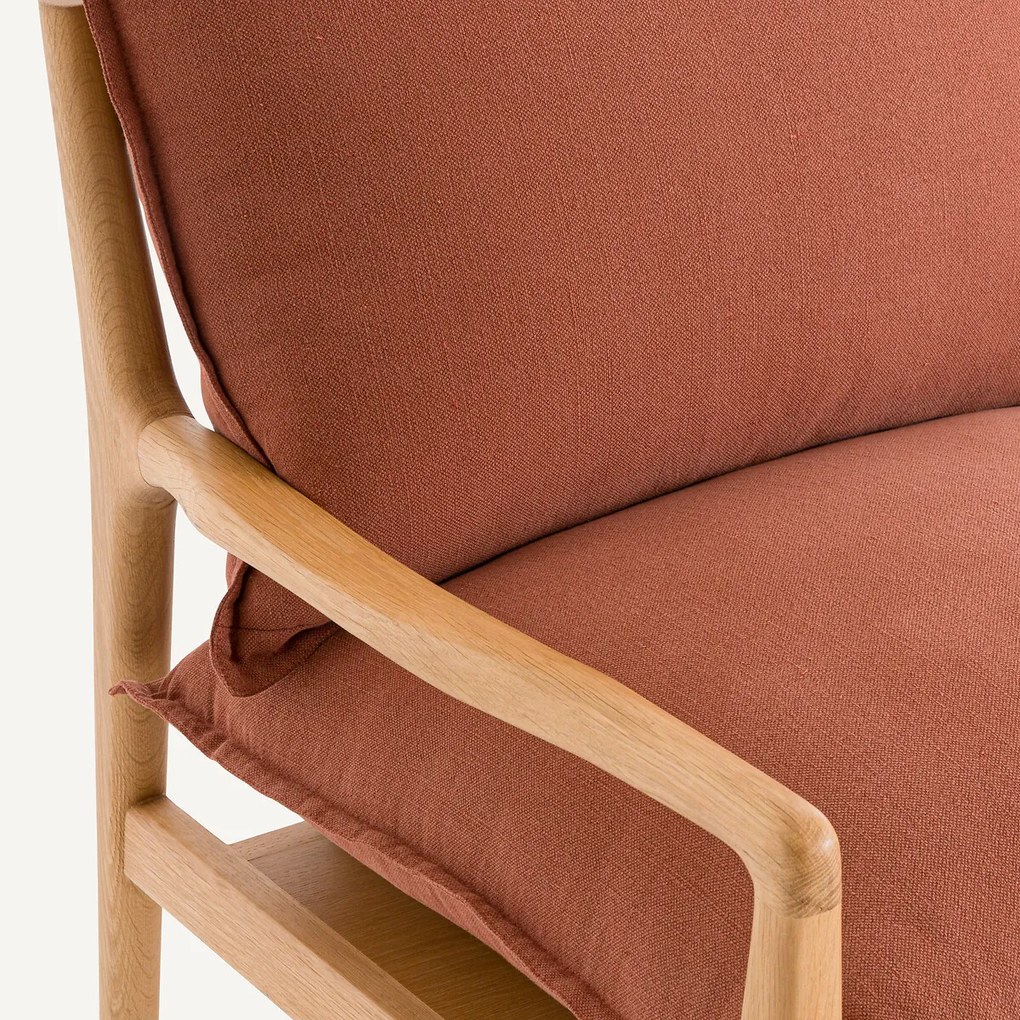 Eiken fauteuil met fineer en katoenen linnen stof, Dilma