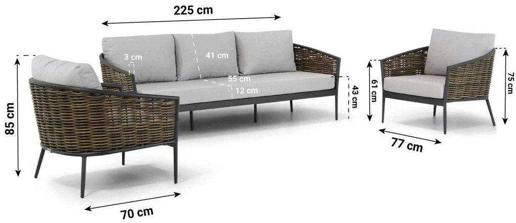 Stoel en Bank Loungeset 5 personen Aluminium Taupe  Coco Coco Palm