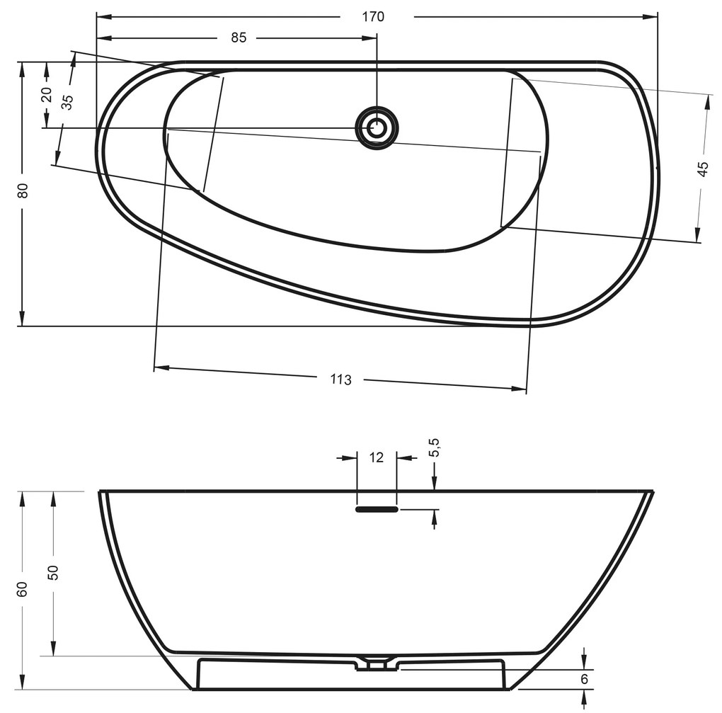 Riho Granada vrijstaand bad solid surface 170x80cm links wit mat