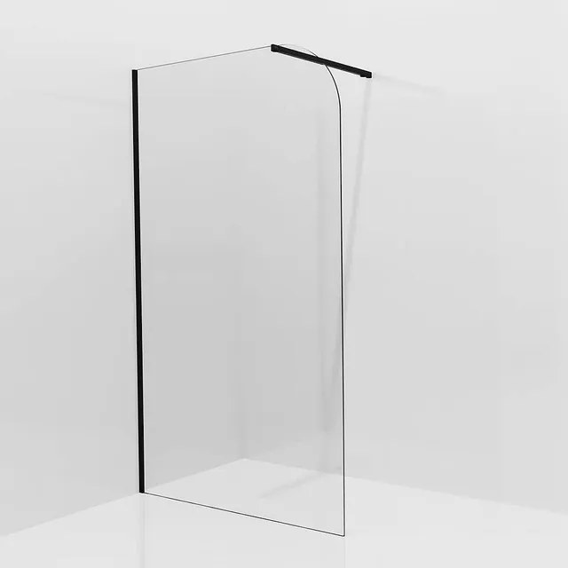 Aqua Vista Inloopdouche - 80x200cm - afgeronde glaswand - helder glas - wandarm - mat zwart SW1245008/SW797905