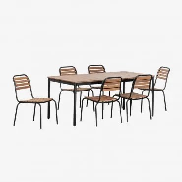 Artus Rechthoekige Tafelset 160x90 Cm En 6 Stapelbare Tuinstoelen In Staal En Acaciahout Zwart - Sklum