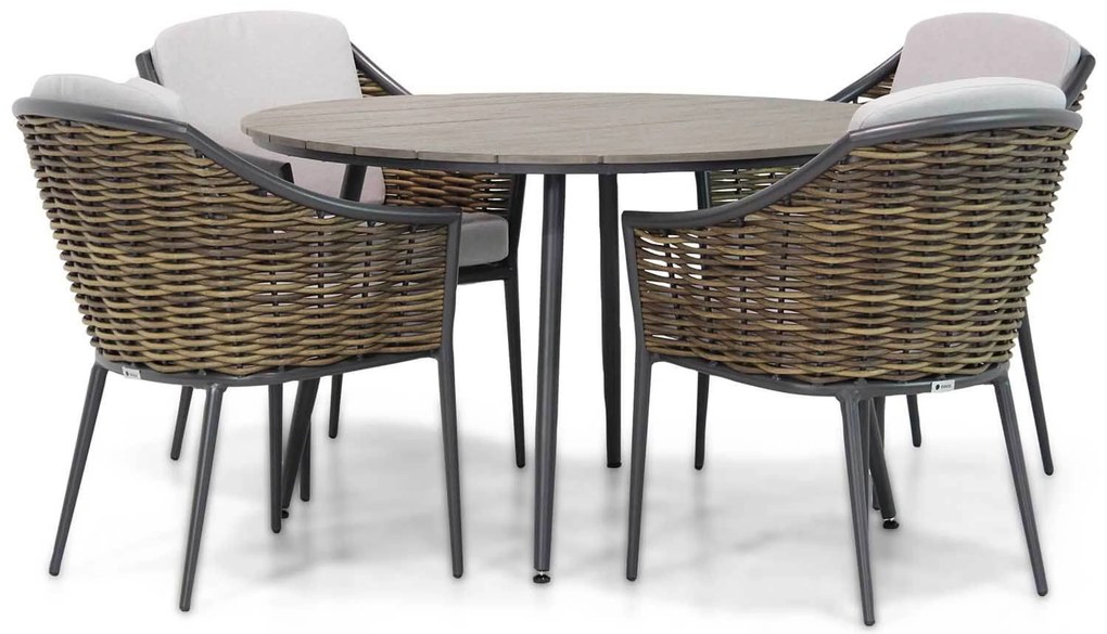 Tuinset Ronde Tuintafel 4 personen 125 cm Wicker Grijs Coco Olivine/Matale
