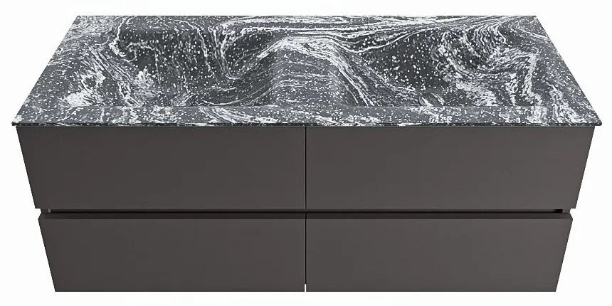 Mondiaz Vica DLux badmeubel 120cm dark grey 4 lades met wastafel lava dubbel zonder kraangat