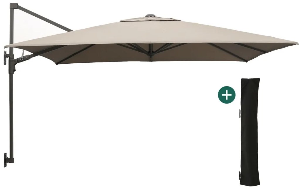 Parasol Shadowline muurparasol | Inclusief hoes | Vierkant | 250x250cm | Met draaihendel | Bruin | Kees Smit Tuinmeubelen