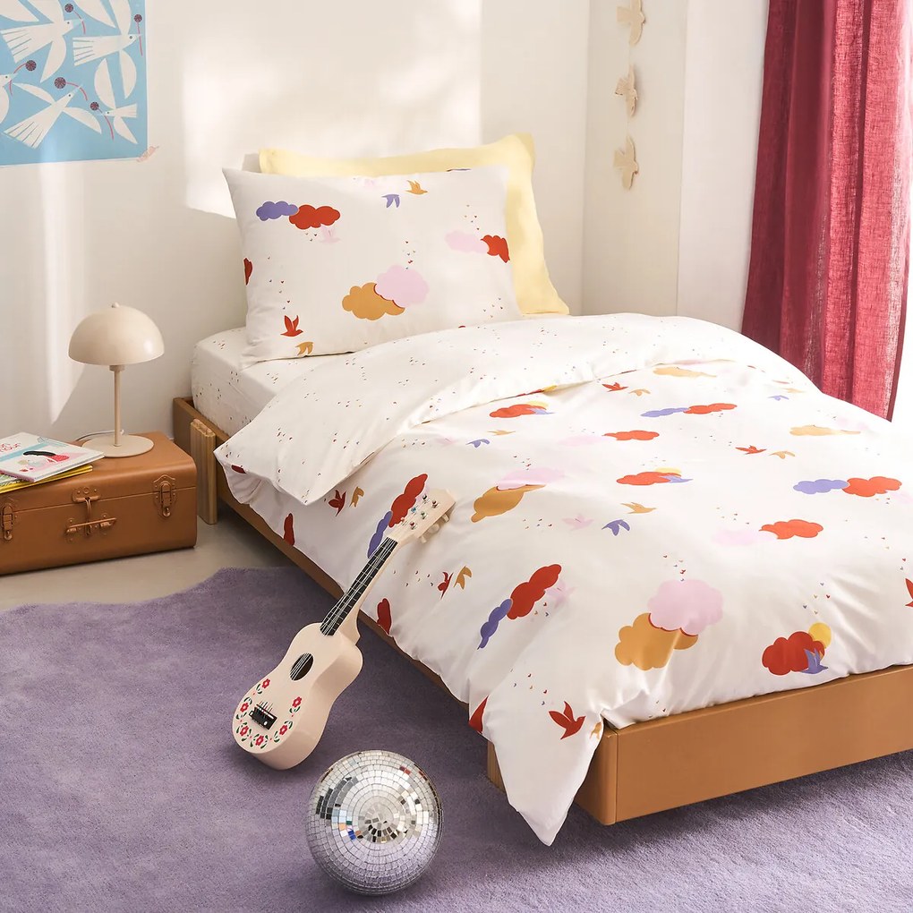 Kinderdekbedovertrek, biologisch katoen, wolkenprint, NOKI