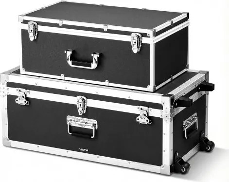 VEVOR 2 x Transportkoffers Opbergdozen Afsluitbare Opbergdozen, Grote Opbergdoos met Wielen &amp; 3 Metalen Handgrepen, Transporteerbaar met Deksel voor Appartement Studentenkamer Zwart
