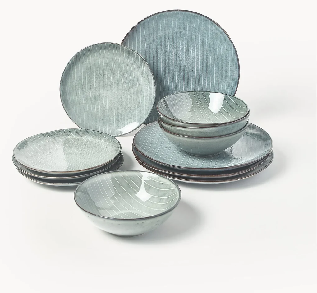 Handgemaakte serviesset Nordic Sea, 4 personen (12-delig)