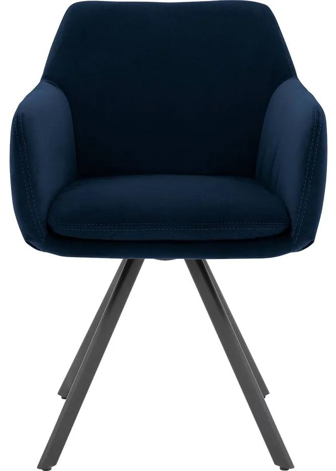 Goossens Excellent Eetkamerstoel Binn blauw stof graden draaibaar met return functie met armleuning, stijlvol landelijk