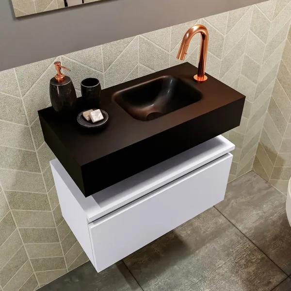 MONDIAZ ANDOR Toiletmeubel 60x30x30cm met 1 kraangaten 1 lades cale mat Wastafel Lex rechts Solid Surface Zwart FK75343690