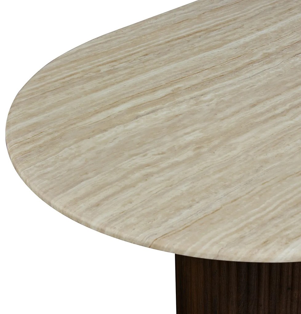Ovale Eettafel Travertin En Walnoot 180 Cm - 180 X 90cm.