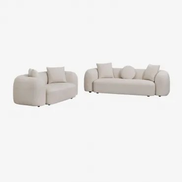 Woonkamerset Met Modulaire 3-zitsbank En 2-zitsbank In Coco Chenille Chenille Dik Wit - Sklum