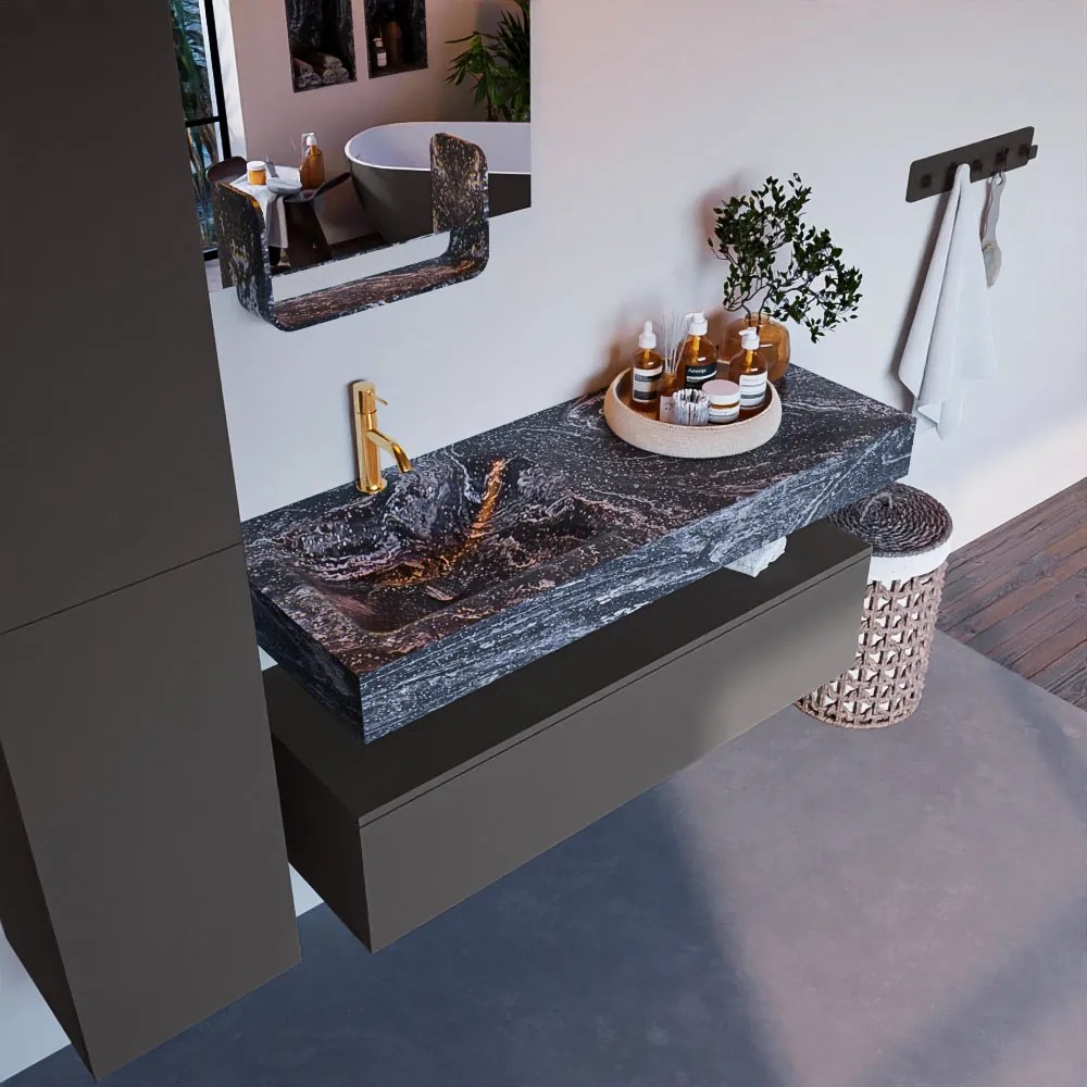 Mondiaz Alan DLux badmeubel 120cm dark grey 1 lade met wastafel lava links 1 kraangat