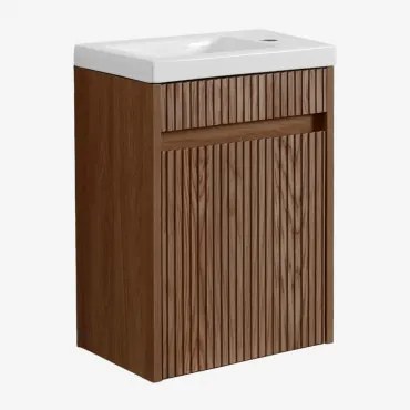 Badmeubelset Hout Met Geïntegreerde Wastafel Narek Donker Hout & Spiegelloze & Zonder Kraan & ↔︎ 40 Cm - Sklum