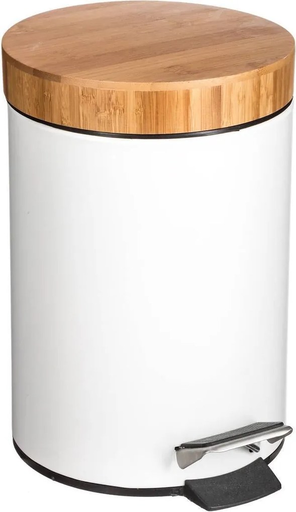 5Five Natureo Pedaalemmer - Wit met Bamboe - 3 Liter - Metaal