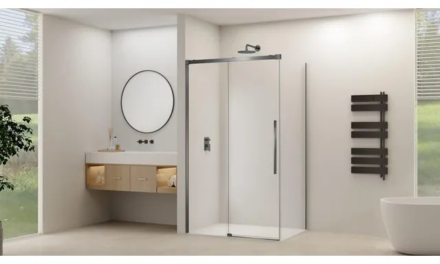 Van Rijn Products ST09 Schuifdeur tbv hoekcabine - 120x200cm - helder glas - soft-close - Gunmetal Geborsteld ST09350120HEGM