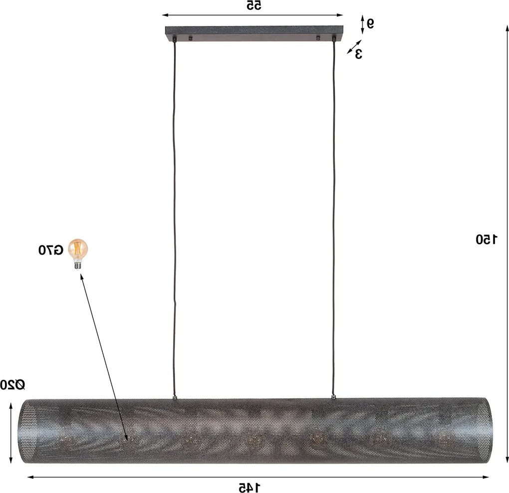 Hanglamp Koker Geperforeerd Staal 145 Cm
