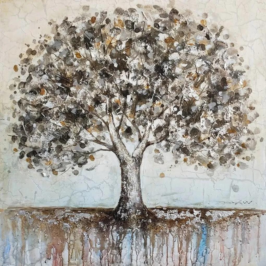 Schilderij - Handgeschilderd - Eenzame boom 4 100x100cm