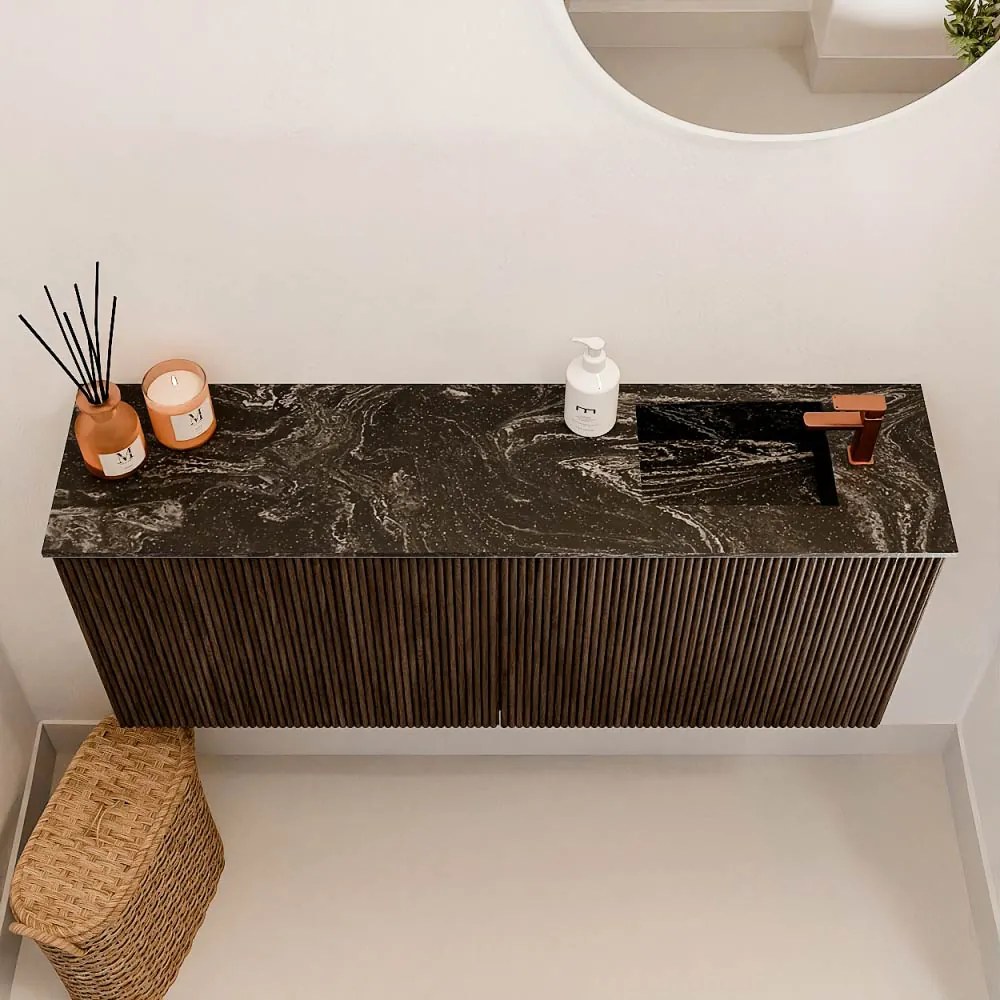Mondiaz Joya DLux 100cm toiletmeubel walnut met wastafel faye rechts 1 kraangat lava