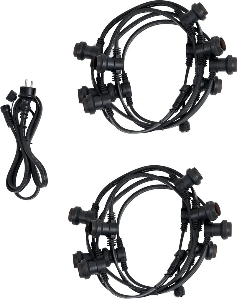Lichtsnoer zwart koppelbaar met stekker 10m incl. E27 P45 20-lichts IP44 - Lubber