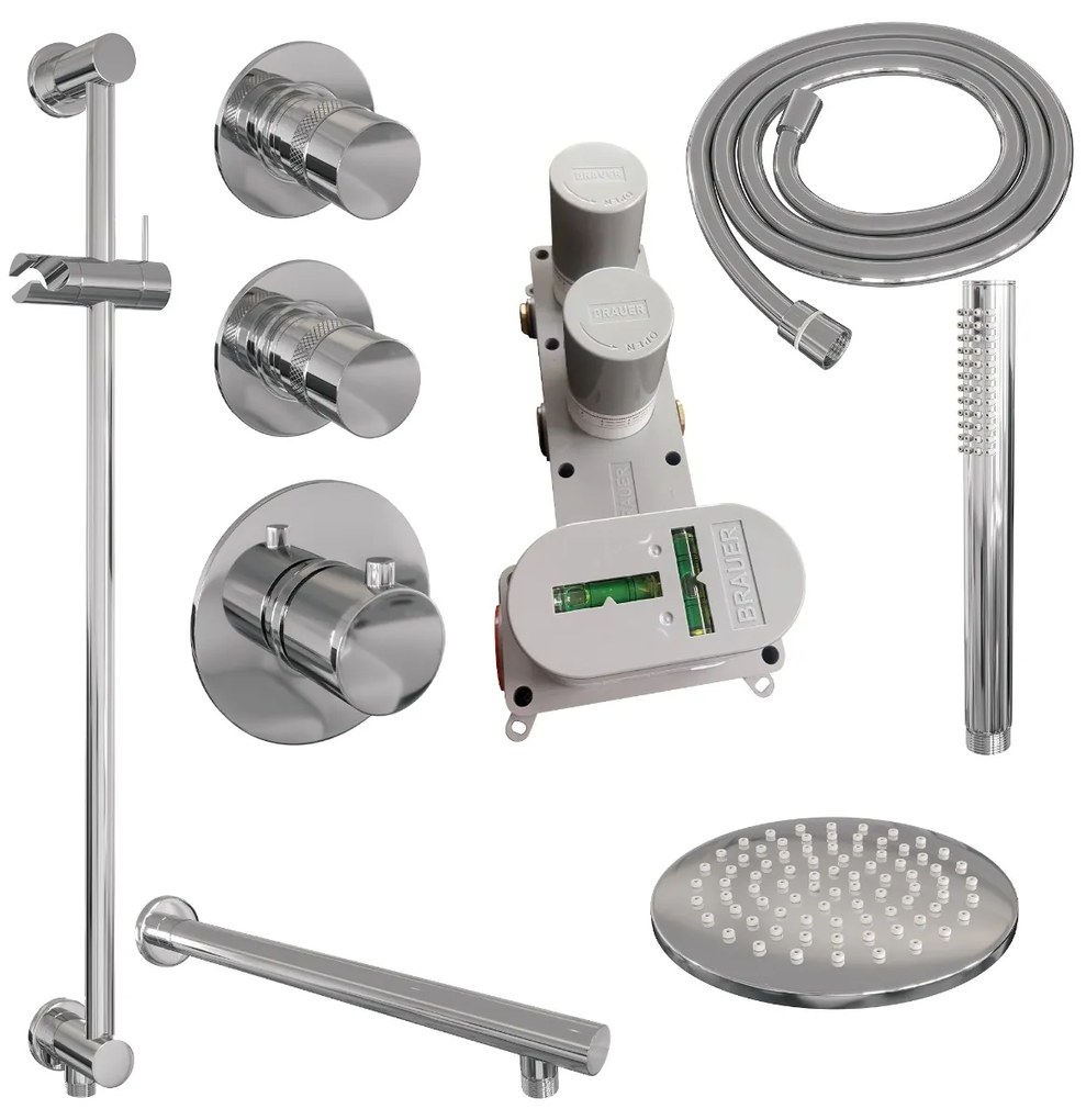 Brauer Chrome Edition complete inbouw regendouche met staafhanddouche, rechte wandarm, glijstang en hoofddouche 20cm set 13 chroom