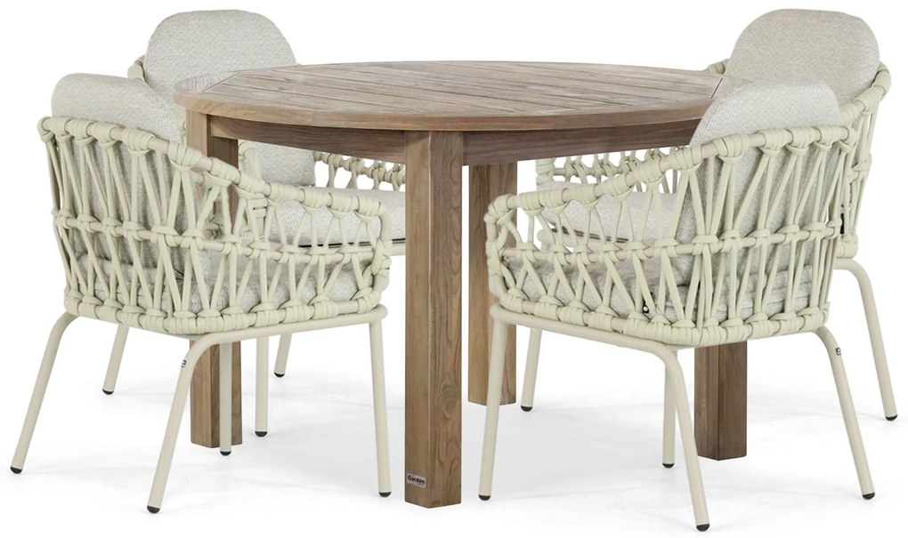 Tuinset Ronde Tuintafel 4 personen 120 cm Aluminium/rope Taupe Coco Barcelona/Brighton