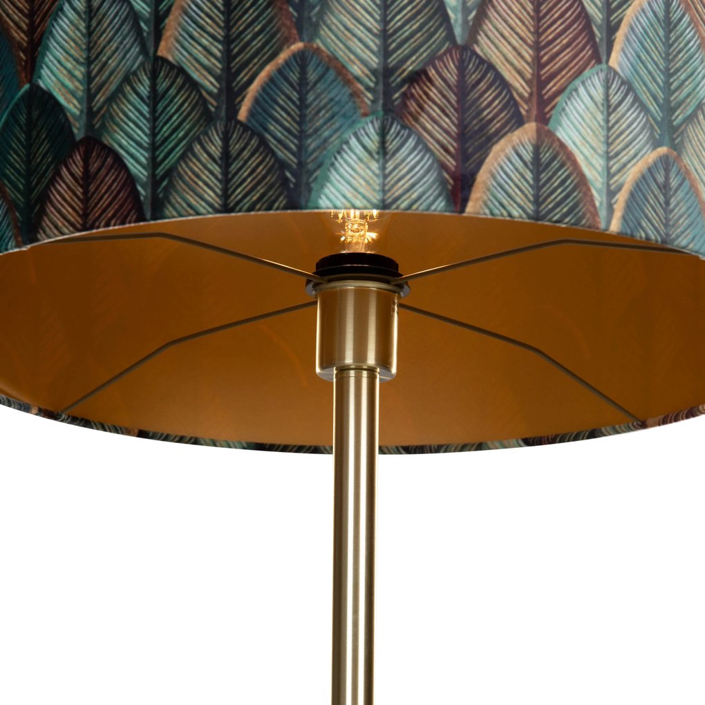 Vloerlamp messing met velours lampenkap blad dessin met gouden binnenkant 50/50/25 - Simplo Klassiek / Antiek E27 rond Binnenverlichting Lamp