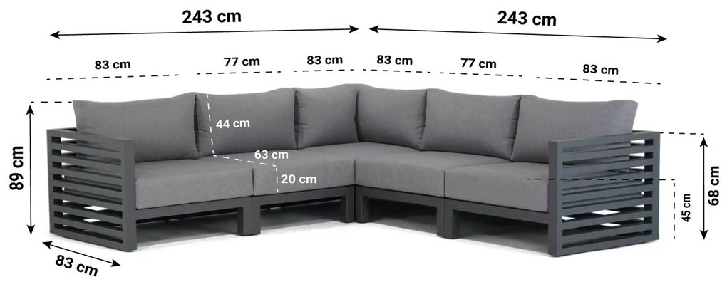 Hoek loungeset 5 personen Aluminium Grijs  Santika Furniture Santika Jaya