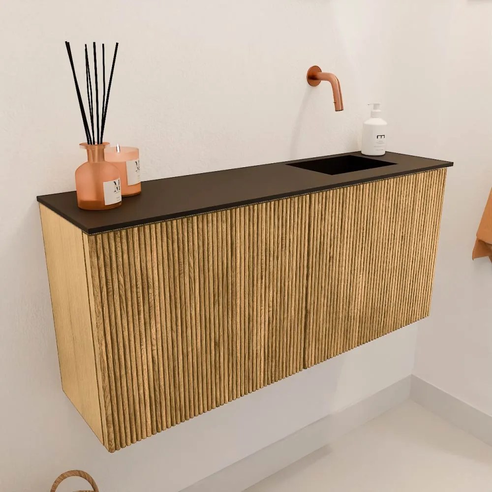 Mondiaz Joya 90cm toiletmeubel oak met wastafel faye rechts zonder kraangat urban
