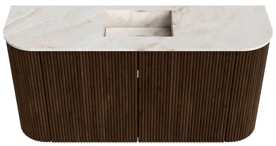 Mondiaz Joya DLux 85cm toiletmeubel ronding links/rechts walnut met wastafel faye midden zonder kraangat frappe