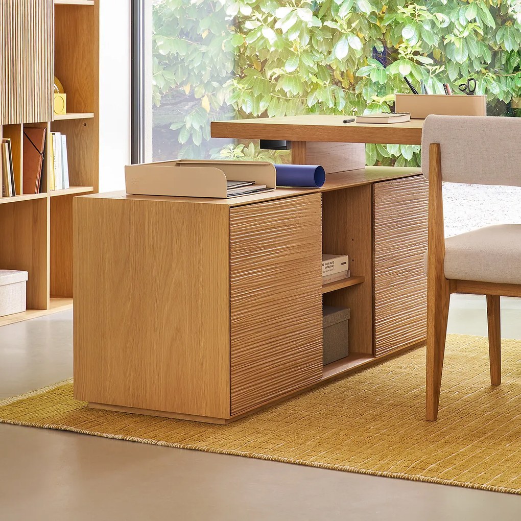 Bureauonderbouw met 2 deuren, eikenhout en fineer, Mikube