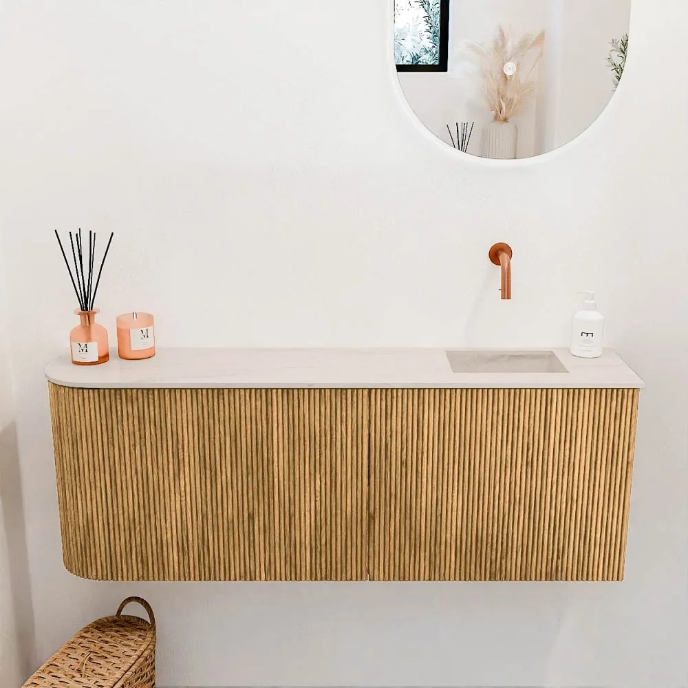 Mondiaz Joya DLux 110cm toiletmeubel ronding links oak met wastafel faye rechts zonder kraangat meli