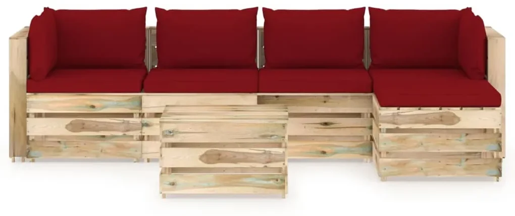 vidaXL 6-delige Loungeset met kussens groen geïmpregneerd hout