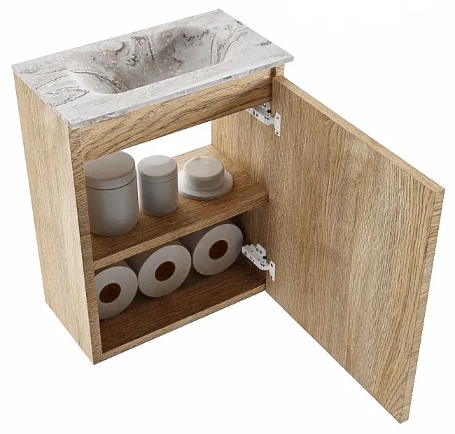 Mondiaz Ture DLux toiletmeubel 40cm washed oak met wastafel glace midden zonder kraangat