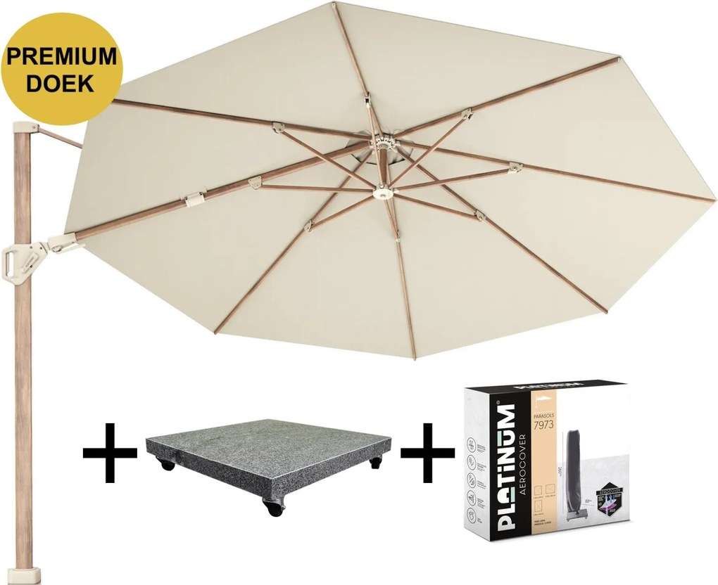 Challenger T2 premium Ø350 cm teak champagne met 90 KG voet en hoes