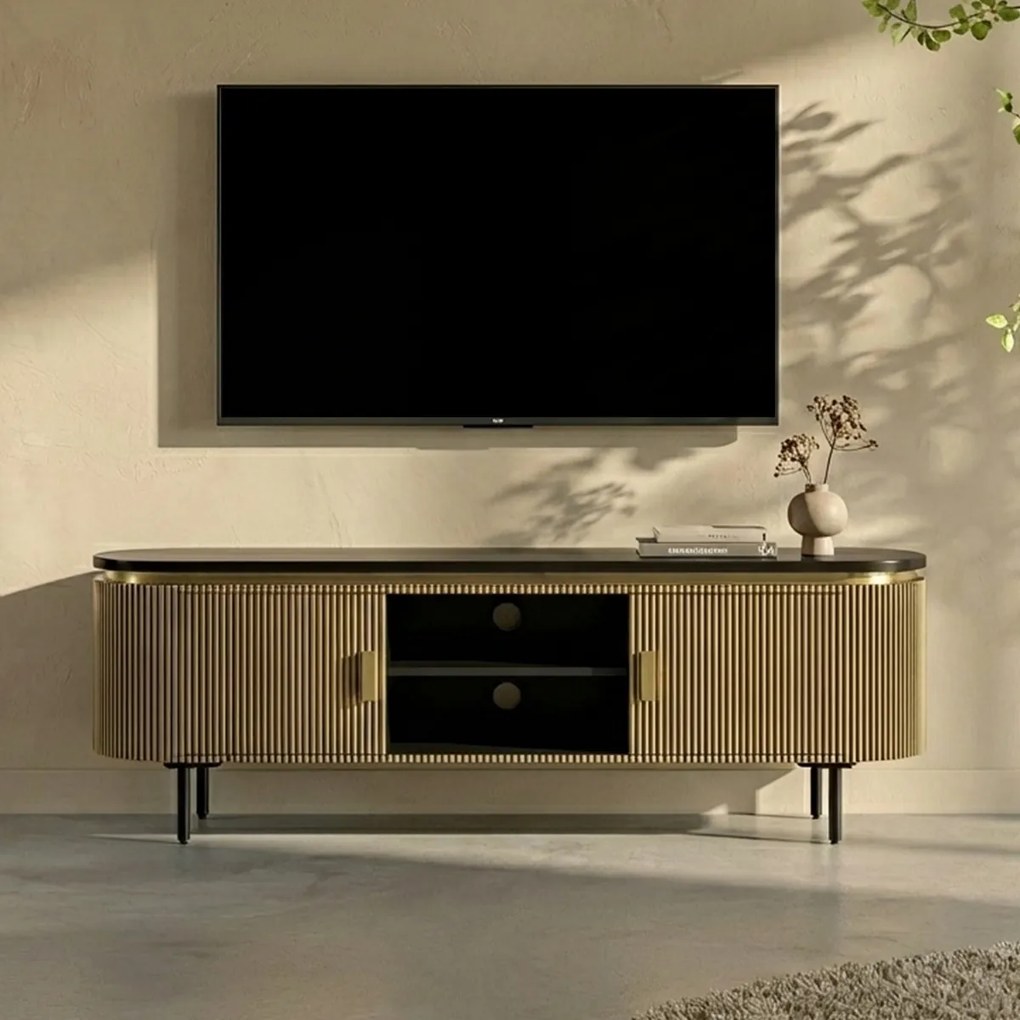 Tv-meubel Goud Met Ribbels - 160x40x60cm.