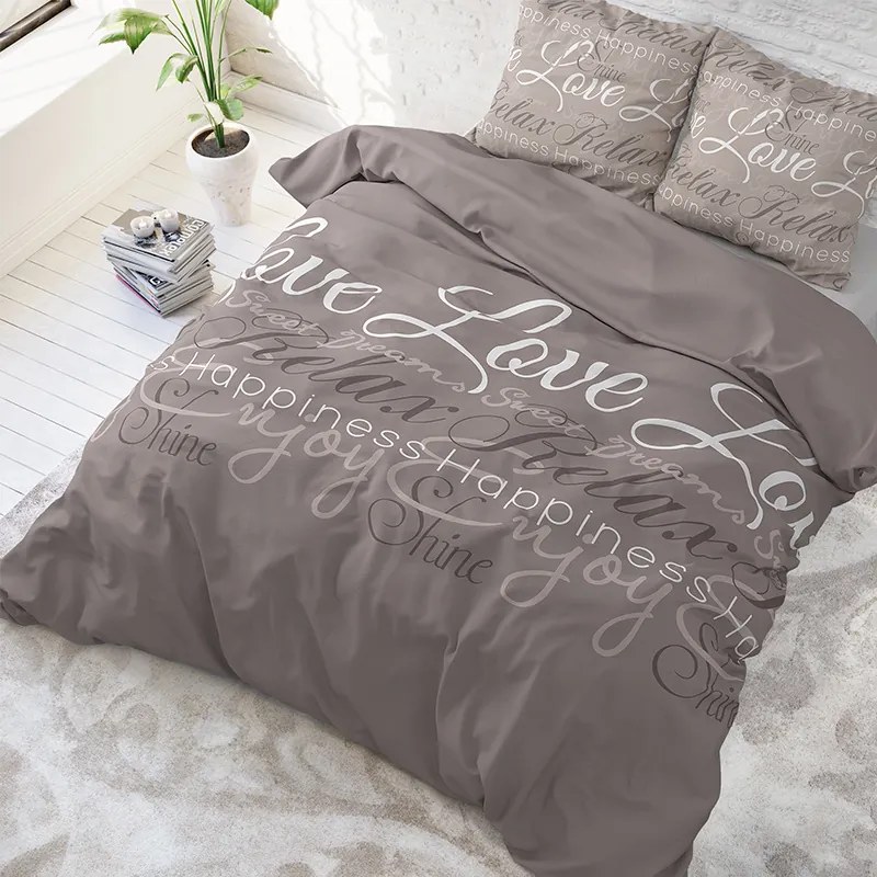 Sleeptime Elegance Love and Relax - Taupe 1-persoons (140 x 220 cm + 1 kussensloop) Dekbedovertrek