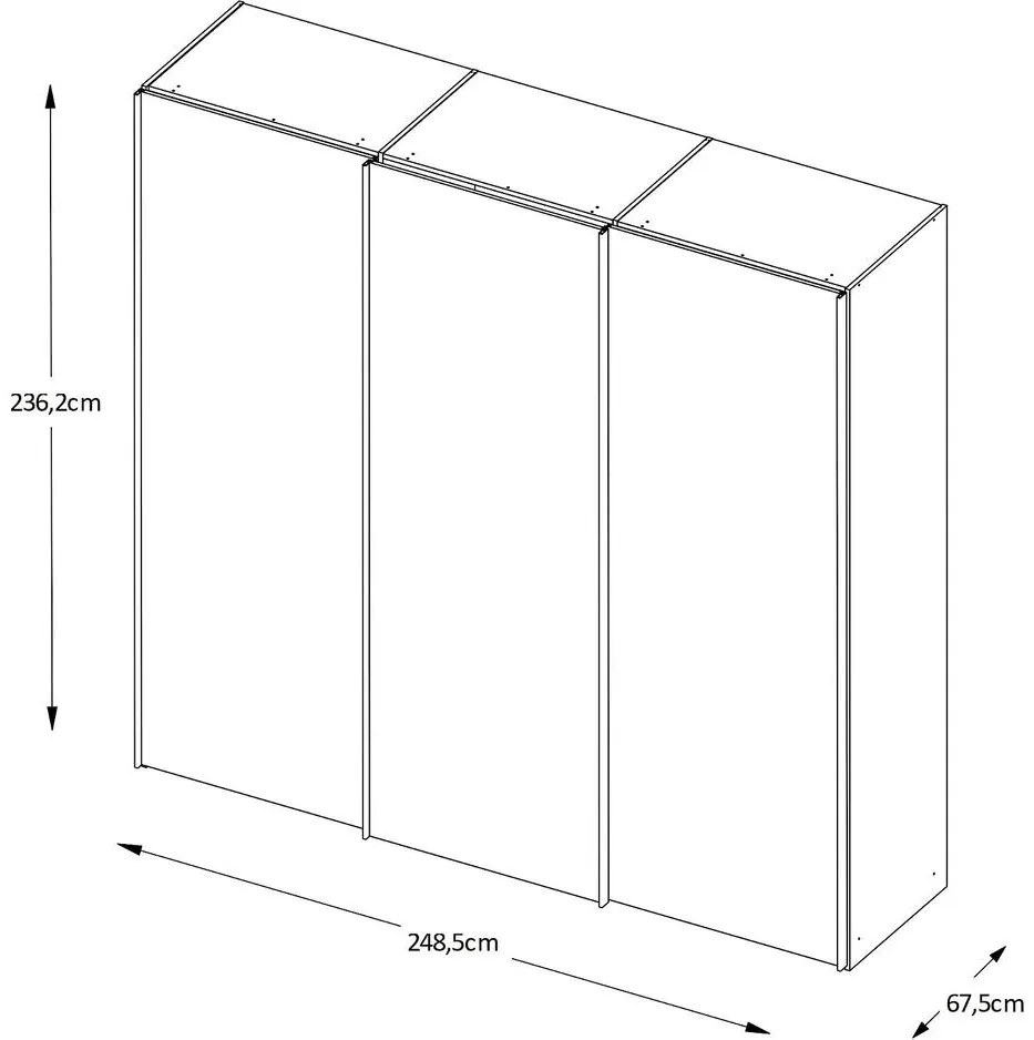 Goossens Kledingkast Big Choice Type 01 163, Slaapkamerkast 249 cm breed, 240 cm hoog, 3 glas schuifdeuren