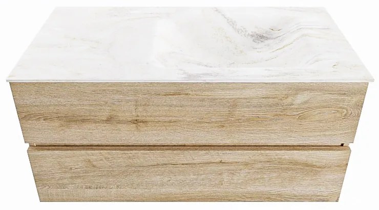 Mondiaz Vica DLux badmeubel 100cm washed oak 2 lades met wastafel ostra rechts zonder kraangat