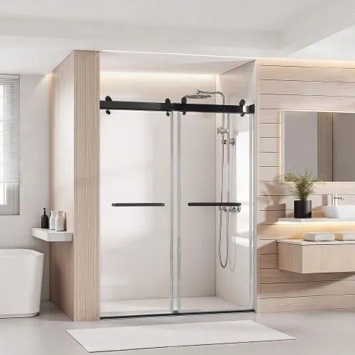 VEVOR Frameloze Douchedeur (1219 x 19330 mm / B x H), schuifdeur van 10 mm dik helder veiligheidsglas met onbreekbare nano-coating, douchedeur inclusief rail, afdichtingsstrip en montageset.