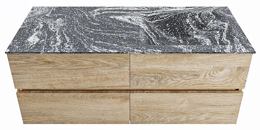 Mondiaz Vica DLux badmeubel 120cm washed oak 4 lades met wastafel lava rechts zonder kraangat