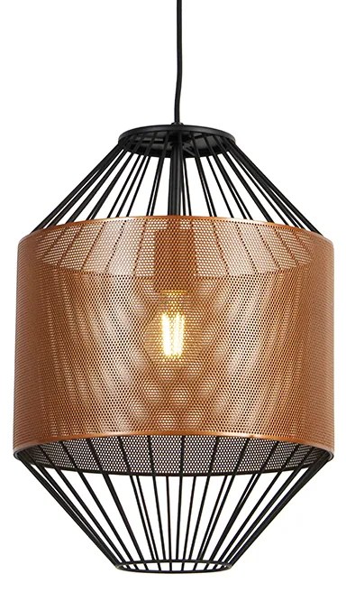 Design hanglamp koper met zwart 33 cm - Mariska Design E27 rond Binnenverlichting Lamp