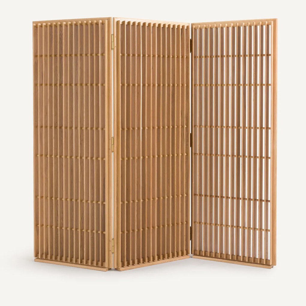 Opengewerkt kamerscherm van massief eikenhout, 3 opvouwbare panelen,BYOBU