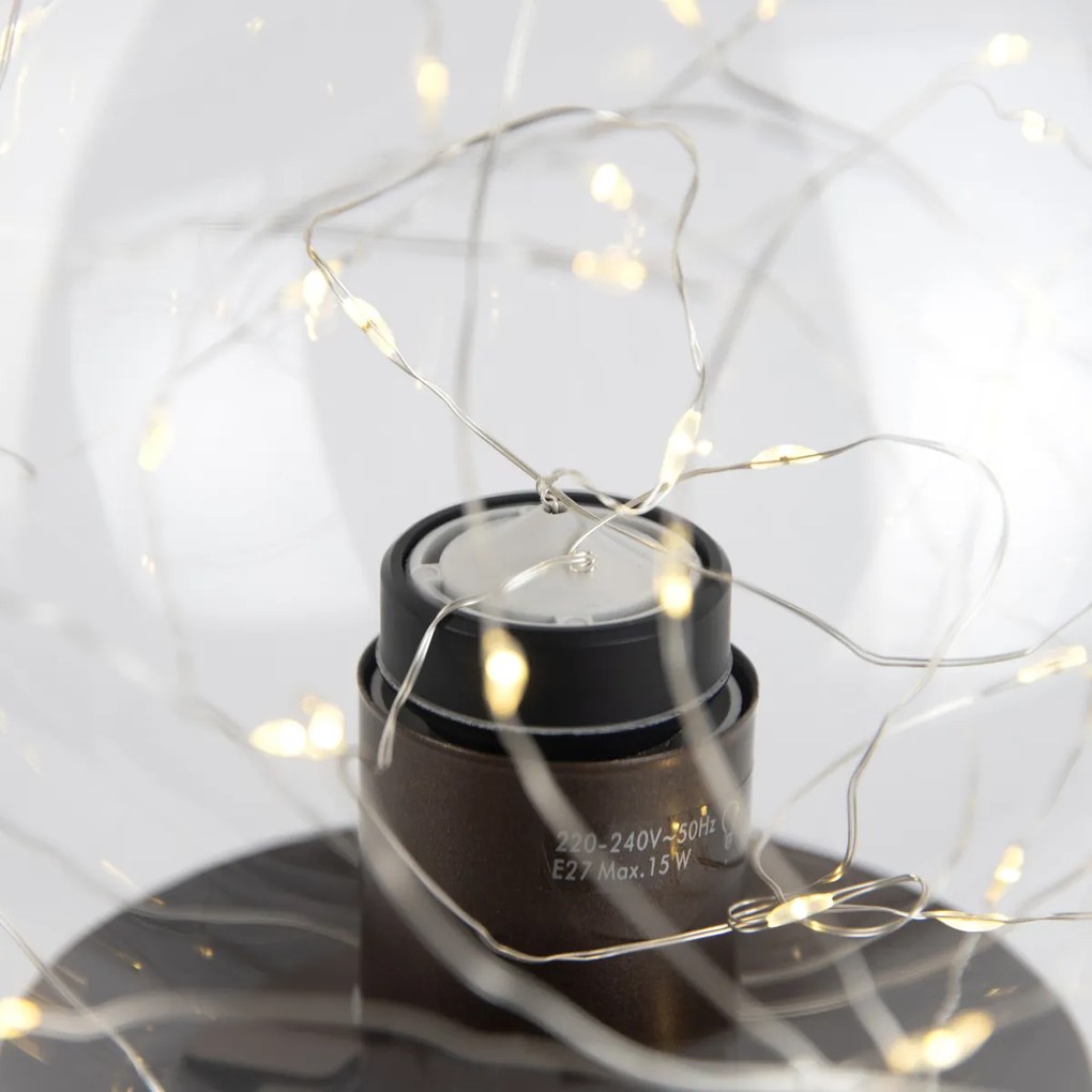 Hotel chique tafellamp donkerbrons met helder glas incl. E27 lichtsnoer - Pallon TrendHotel chique E27 bol / globe / rond Binnenverlichting Lamp