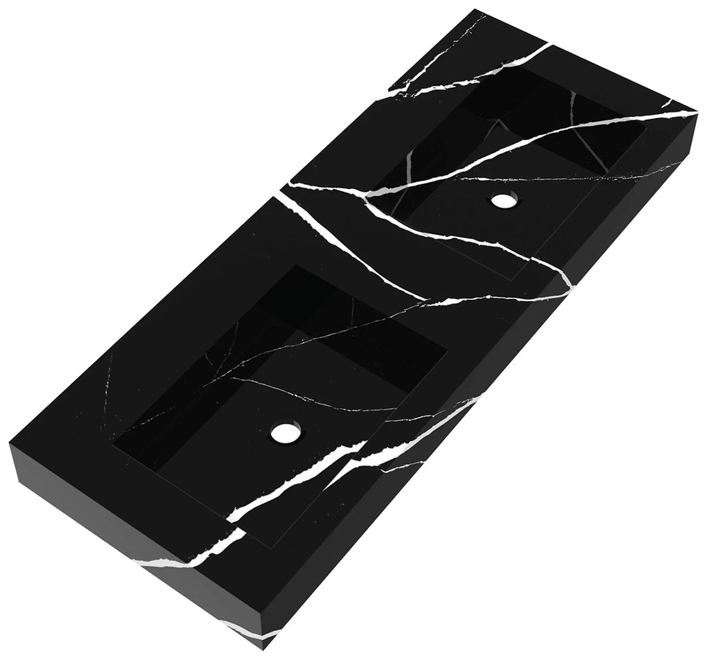 Sanituba Nature badmeubel 120cm mat wit  met wastafel Artificial Marble Nero Marquina dubbele wasbak geen kraangaten