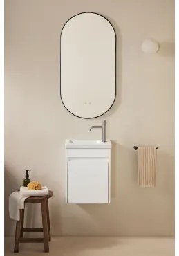 Narek Zwevend Houten Badkamermeubelset Met Geïntegreerde Wastafel Wit & Ovale Led En Anticondens Zwart 50x100 Cm Asteiro & Geborsteld - Sklum