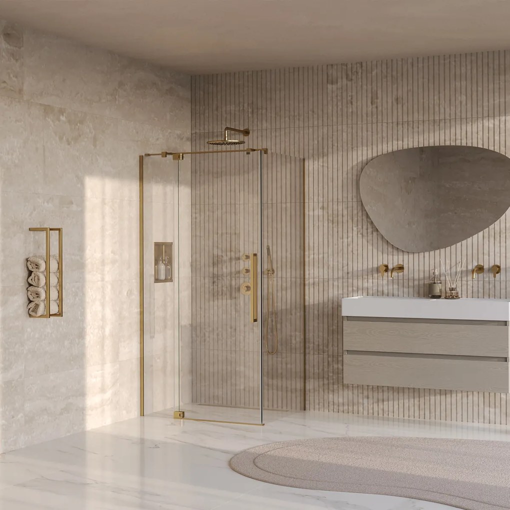 Brauer Stellar douchecabine met draaideur 100x80cm messing geborsteld PVD