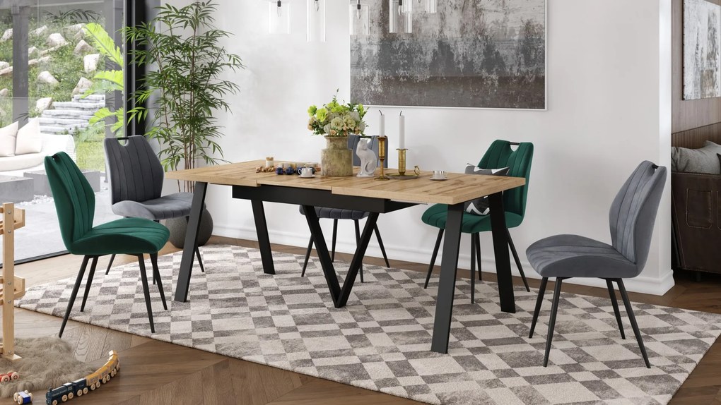 AVERY eik Wotan / onderkant zwart - LOFT/INDUSTRIËLE TAFEL VOOR WOONKAMER/ EETKAMER UITKLAPBAAR TOT 290 cm!