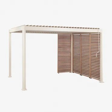 Bioclimatische Pergola Met Lamellen En Aluminium Panelen Druvia Tapioca Beige - Kastanjehoutbruin & 3 X 4 M & 3 Panelen Van 90,5 Cm En 1 Paneel Van -